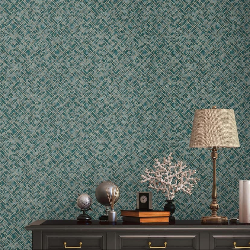Designerska tapeta włókninowa zielono złota - graficzna tapeta włókninowa nowoczesna tapeta do salonu