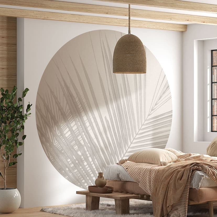 Fototapeta z efektem lnu z liśćmi palmowymi - Bloomery Decor - Okrągła - Samoprzylepna / nietkana
