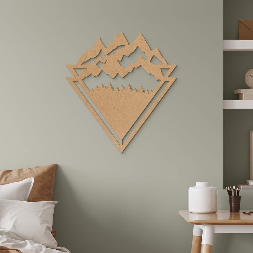 Dekoracja drewniana Line-Art - Krajobraz: Góry z lasem - MDF natura