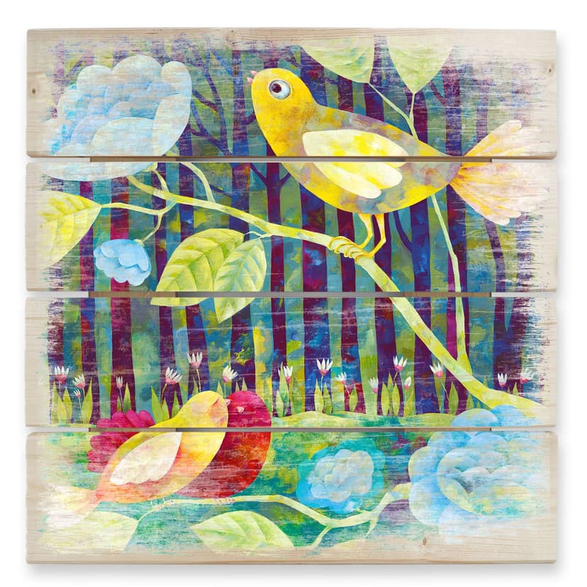 Obraz drewniany Blanz - Ptaki w lesie - 40x41,5 cm
