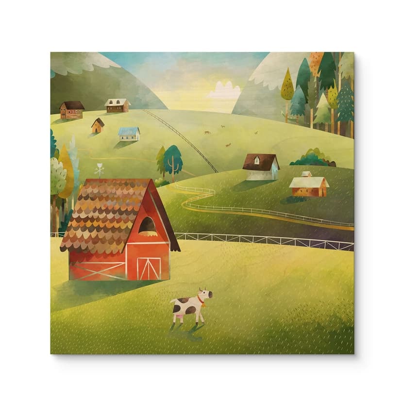 Obraz drewniany kolorowa farma w górach - DigitalArtsi