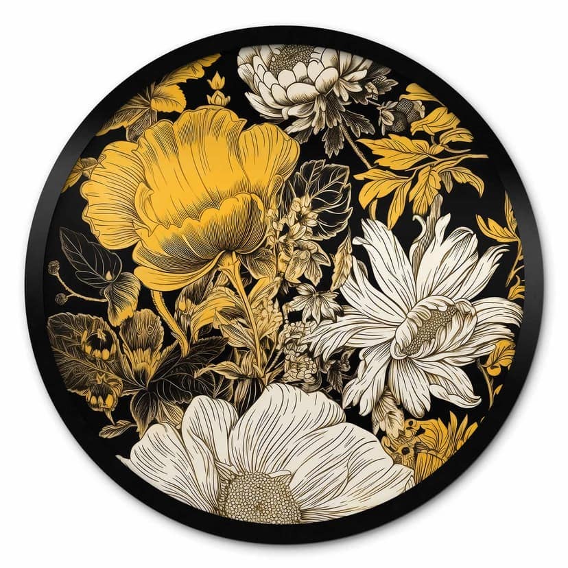 Plakat Blossom splendour in ochre - Flower poster round - Jaszke