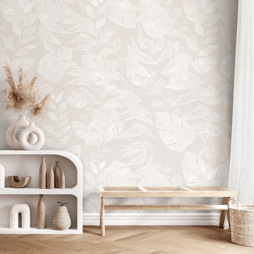 Rośliny dżungli - Tropikalne liście Beżowa Fototapeta - Bloomery Decor