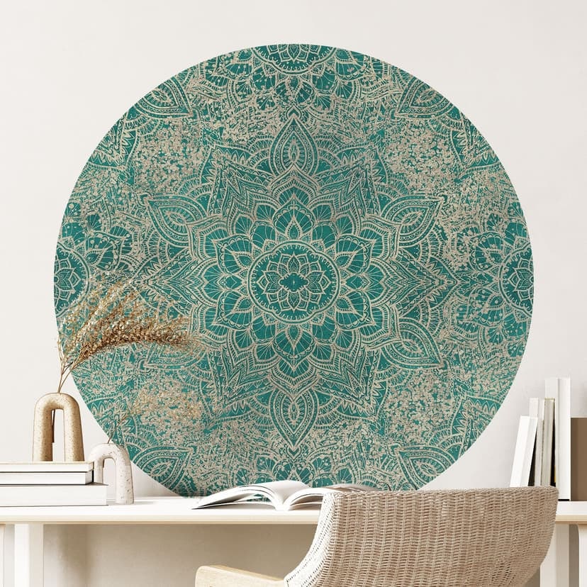 Naklejka na ścianę Mandala Boho złoto-zielona - Bloomery Decor - Okrągła