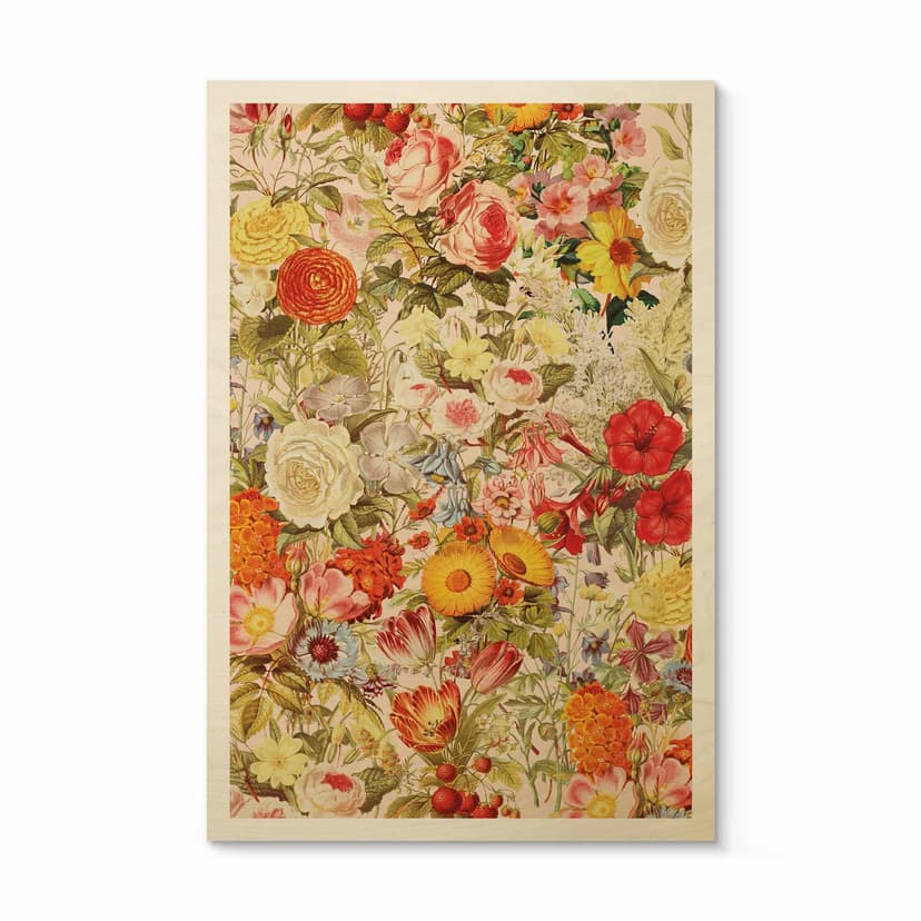Plakat drewniany Kolorowy kolaż kwiatowy - Frida Floral Studio