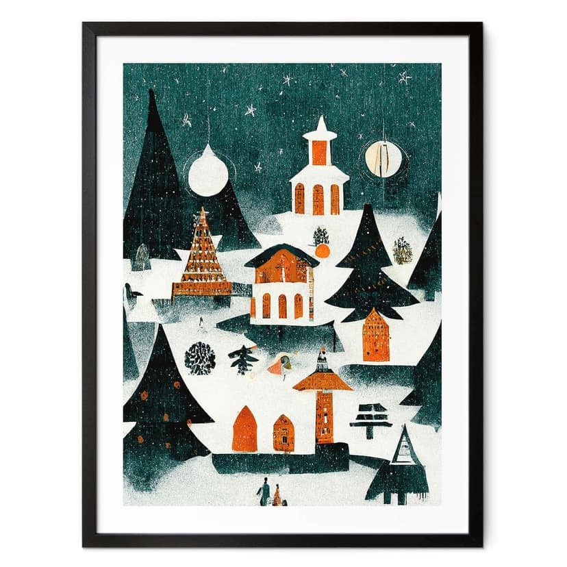 Plakat świąteczny - Zimowy krajobraz nocą - Treechild