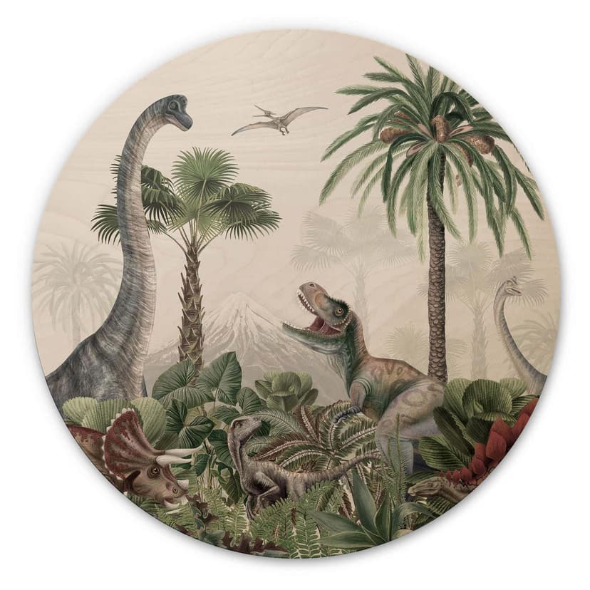 Obraz drewniany Kikki Belle - Przygoda dinozaurów - Okrągły