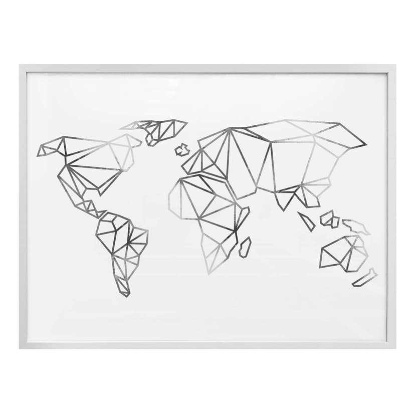 Plakat z mapą świata origami - srebrny wygląd