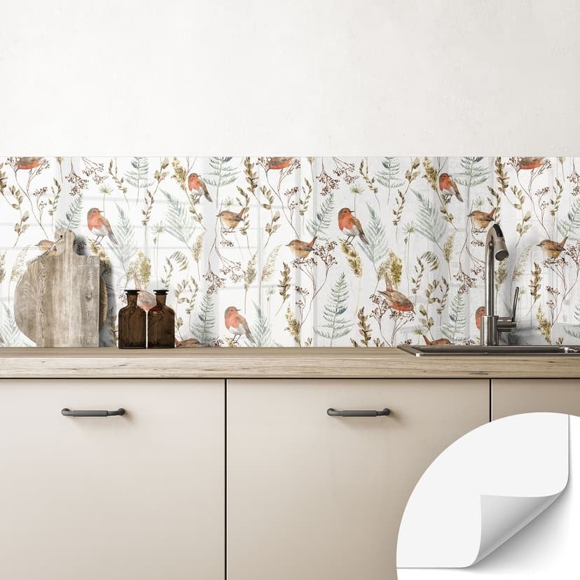 Samoprzylepny panel ścienny do kuchni wróbelki i rudziki - UN Designs
