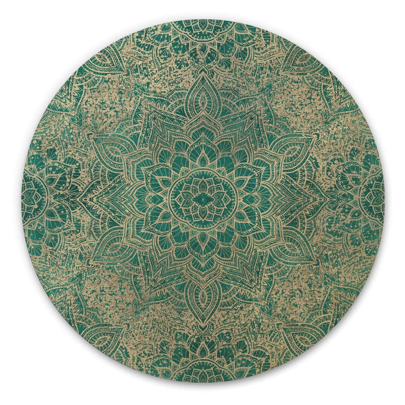 Obraz drewniany Mandala Boho złoto-zielony - Bloomery Decor - okrągły