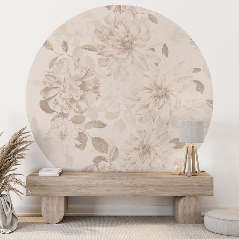 Fototapeta Dalie Shabby Chic Beige - Bloomery Decor - Okrągła - samoprzylepna/nie tkana