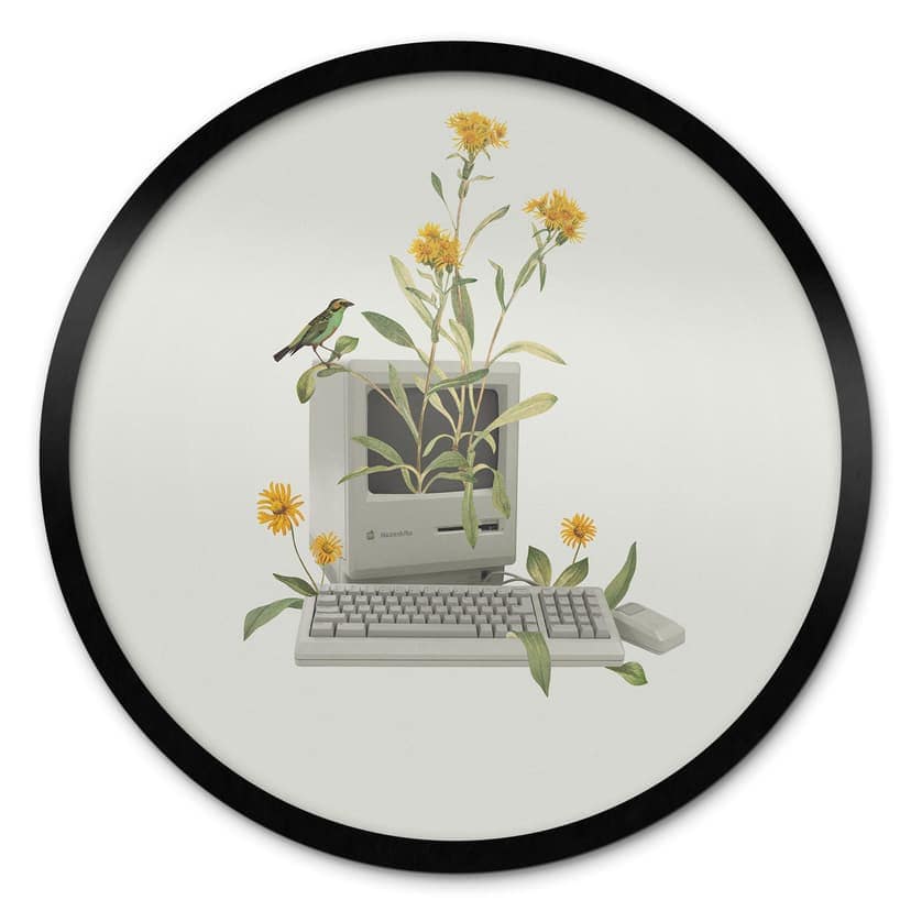 Plakat Vintage Botaniczny Komputer - Frida Floral Studio - Okrągły