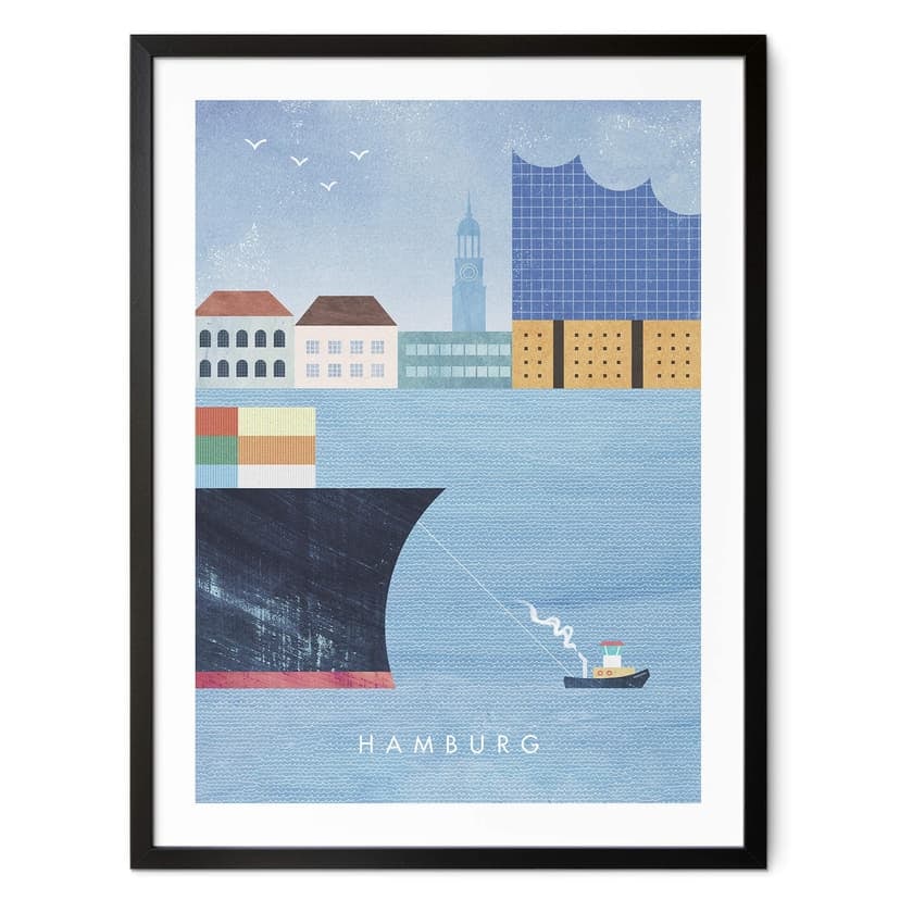 Plakat miasta Hamburg z portem - Rzeki
