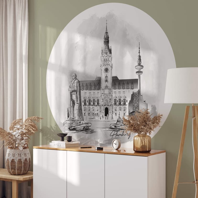 Fototapeta Hamburg - Czarno-biała - Okrągła - Pokochaj swoje miasto - tapeta flizelinowa/tapeta fliz