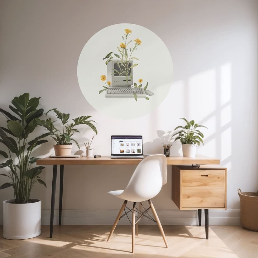 Naklejka na ścianę z botaniką w stylu vintage - Frida Floral Studio - Okrągła