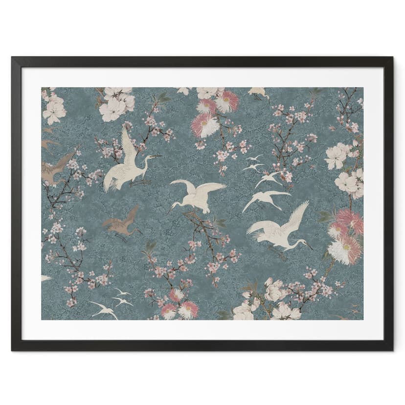 Plakat Żurawie w kolorze Cherry Blossom Rush Blue - Bloomery Decor