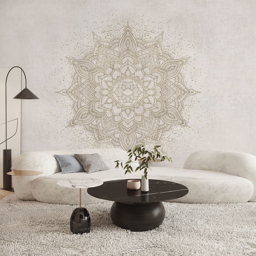 Fototapeta z mandalą - ozdoba boho w stylu lnianym - Bloomery Decor