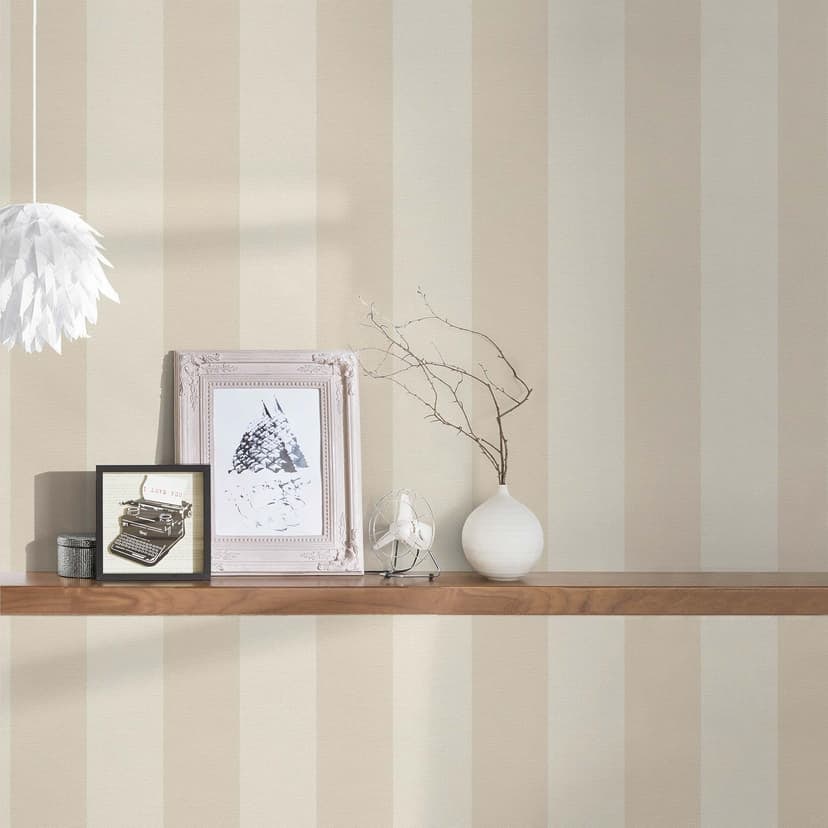 Tapeta w paski - włókninowa tapeta country house by A.S. Création Beige White Sustainable 386652