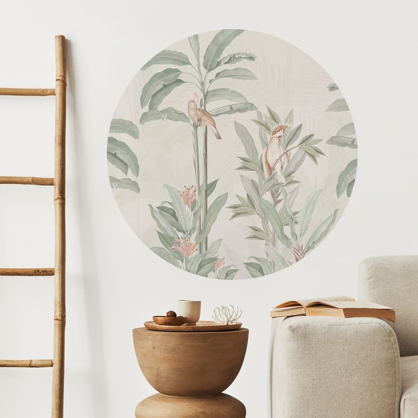 Naklejka na ścianę Las tropikalny z kakadu - Bloomery Decor - Okrągła