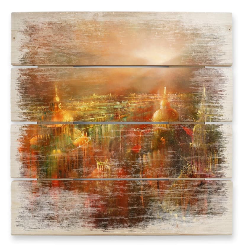 Obraz drewniany Schmucker - Miasto budzi się - 40x41,5 cm