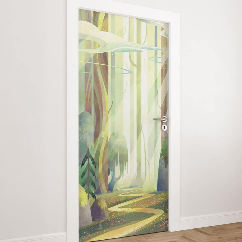 Folia na drzwi do pokoju dziecięcego - Zaczarowany las w świetle - DigitalArtsi - Selbstklebende Tür