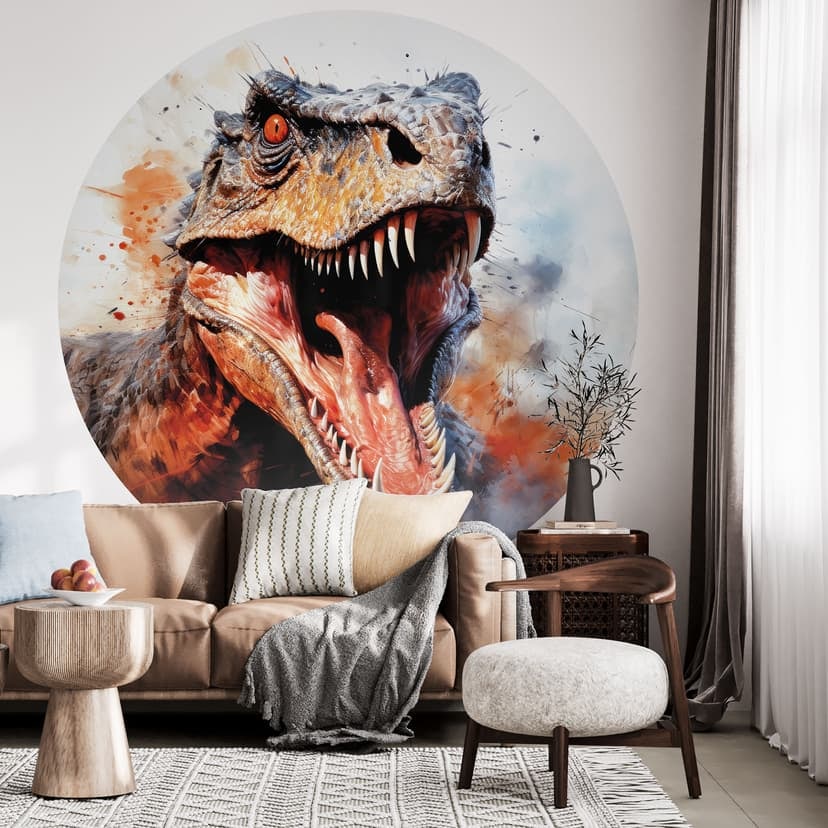 Fototapeta Dinozaury - T-Rex: Dzikie oblicze prehistorii - Jaszke - Round - tapeta flizelinowa/tapet