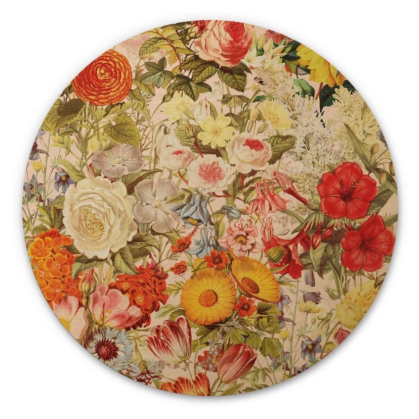 Obraz drewniany Kolorowy kolaż kwiatowy - Frida Floral Studio - Okrągły