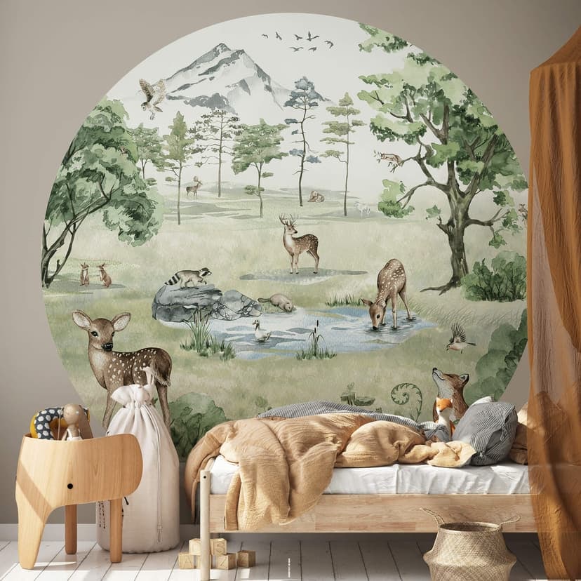Kikki Belle - Las jeleni - Fototapeta okrągła - tapeta flizelinowa/tapeta flizelinowa samoprzylepna