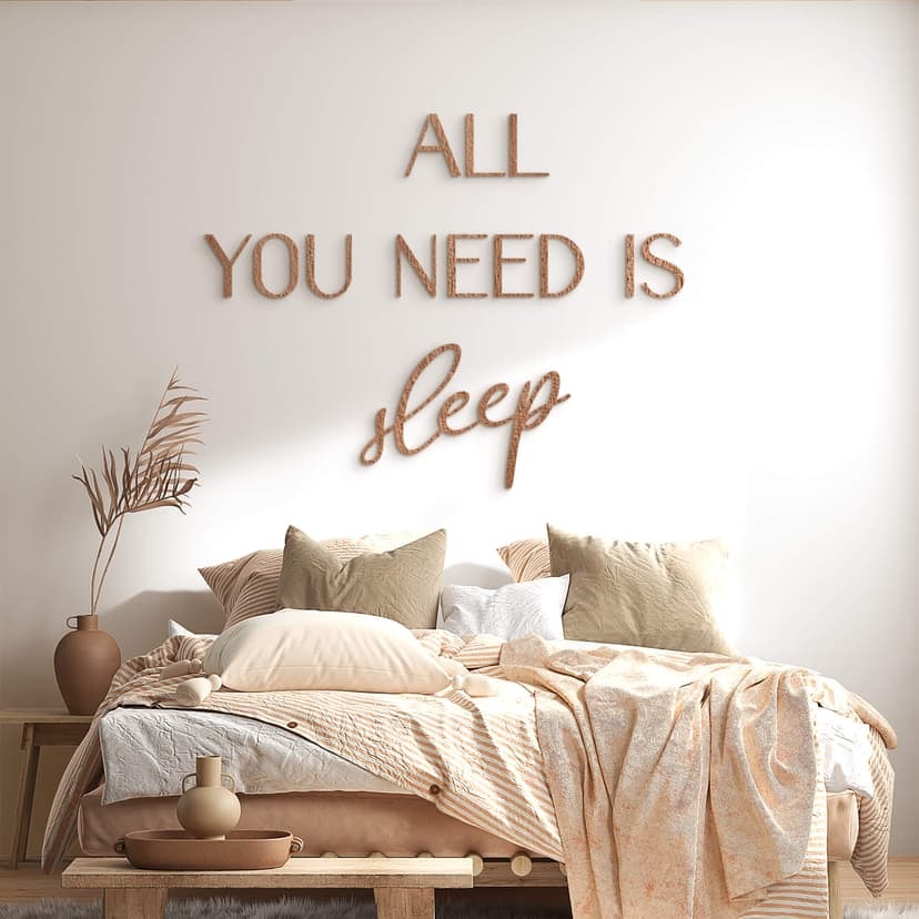 sypialnia z drewnianym napisem 3D - All you need is sleep - Mahoń