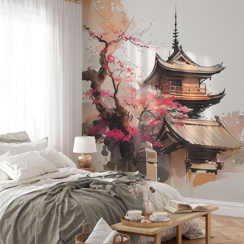 Fototapeta japońska pagoda z kwiatami wiśni - Jaszke