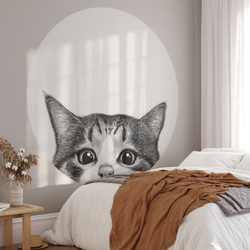 Fototapeta z ciekawskim kotem - Korenkova - Round - tapeta flizelinowa/tapeta flizelinowa samoprzyle