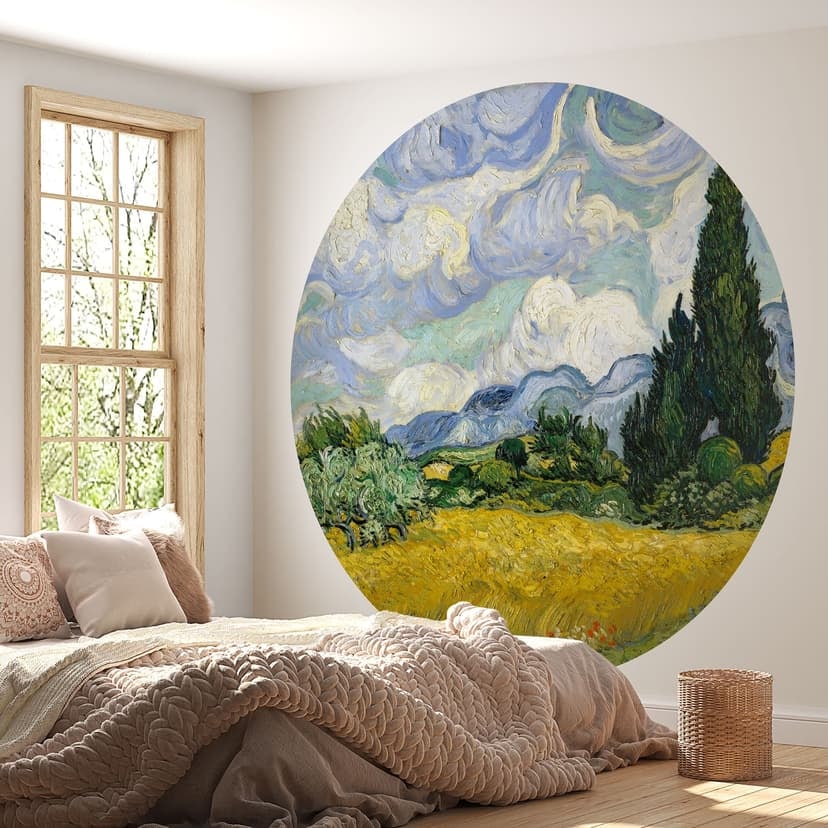 Fototapeta van Gogh - Pole pszenicy z cyprysami - Okrągła - tapeta flizelinowa/tapeta flizelinowa sa