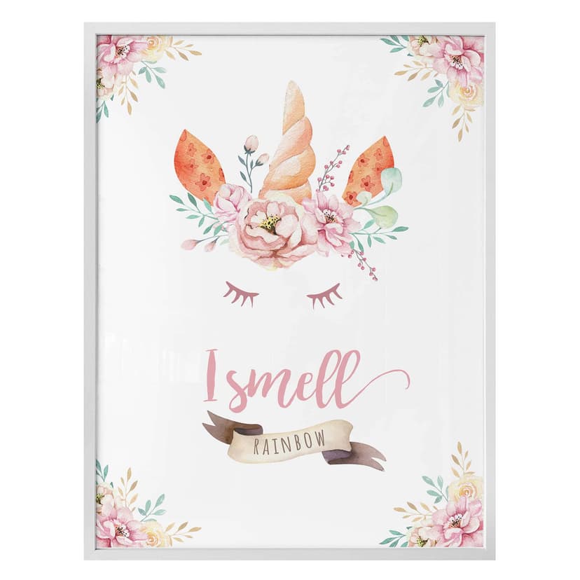 Plakat Kvilis - I smell Rainbow - Jednorożec z kwiatami i rzęsami