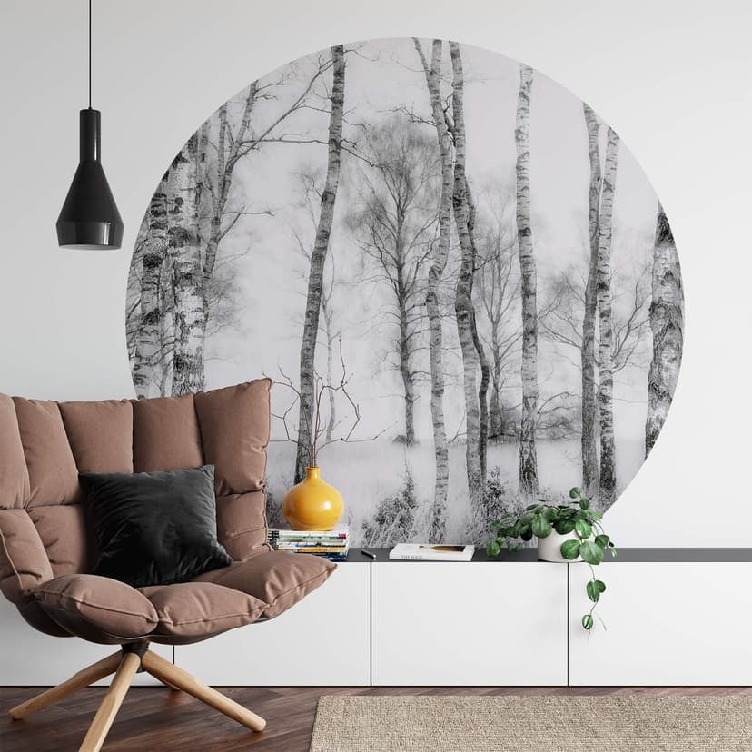 Fototapeta Talen - Czarno-biały las brzozowy - Okrągły - tapeta flizelinowa/tapeta flizelinowa samop