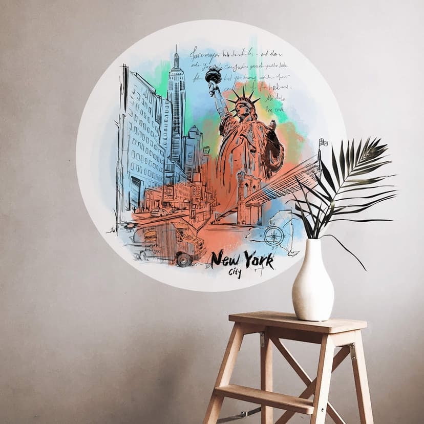 Naklejka na ścianę New York Statua Wolności - okrągła - Pokochaj swoje miasto
