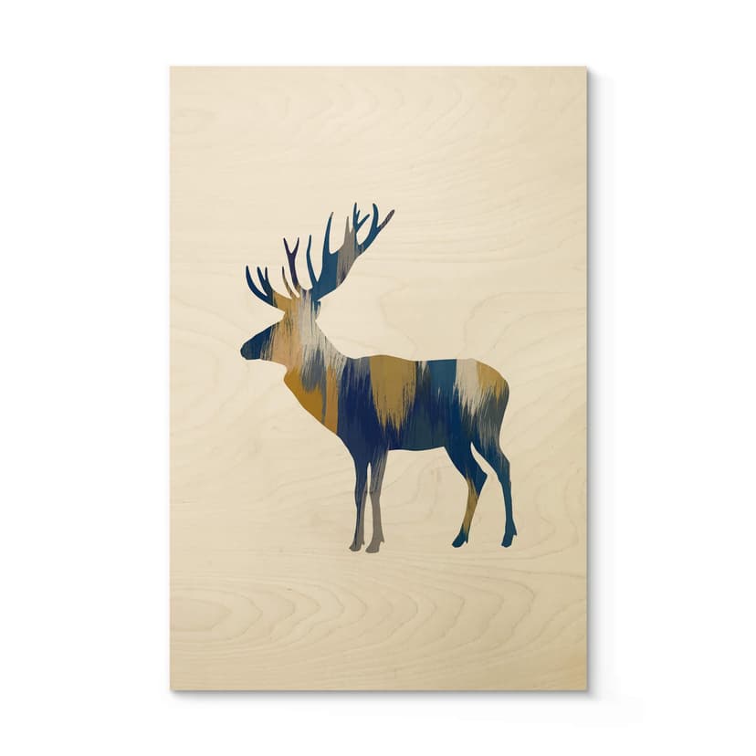 Plakat drewniany Orara Studio - Łoś niebiesko-żółty