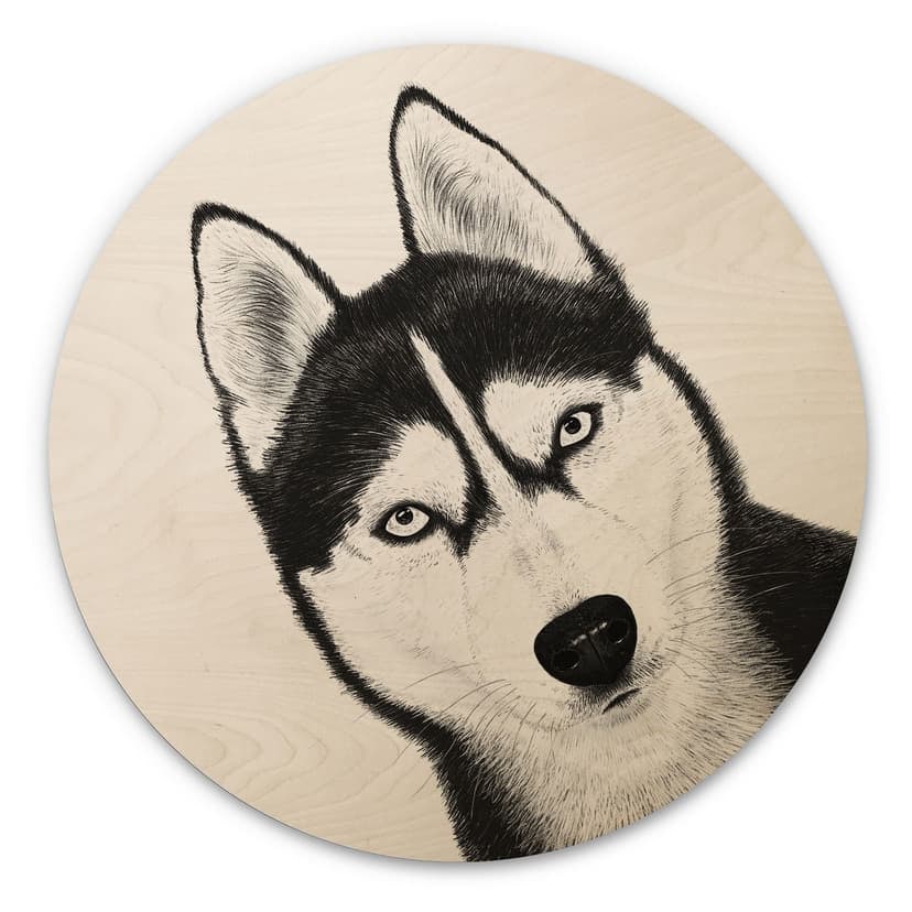 Obraz drewniany Siberian husky - portret psa - Korenkova - okrągły