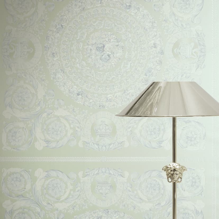 Tapeta z włókniny Versace Heritage Baroque Medallion Floral Green White Blue luksusowa
