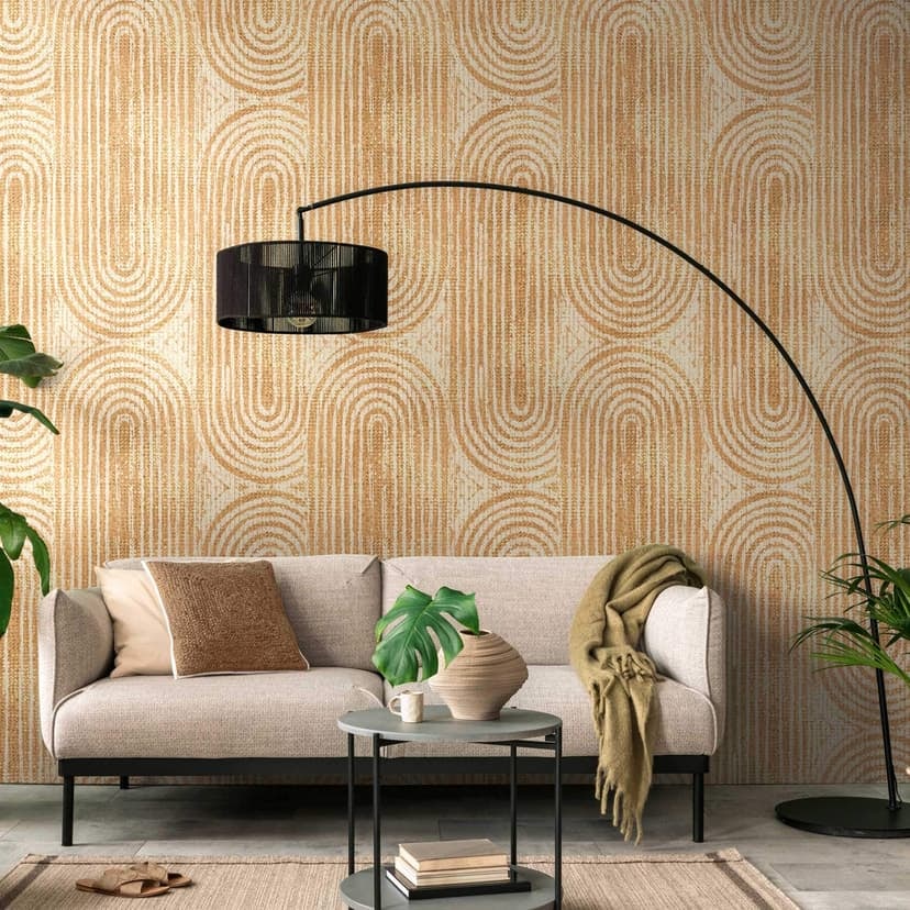 Tapeta retro w kolorze brązowym i beżowym - Geometryczna tapeta z włókniny do salonu i przedpokoju