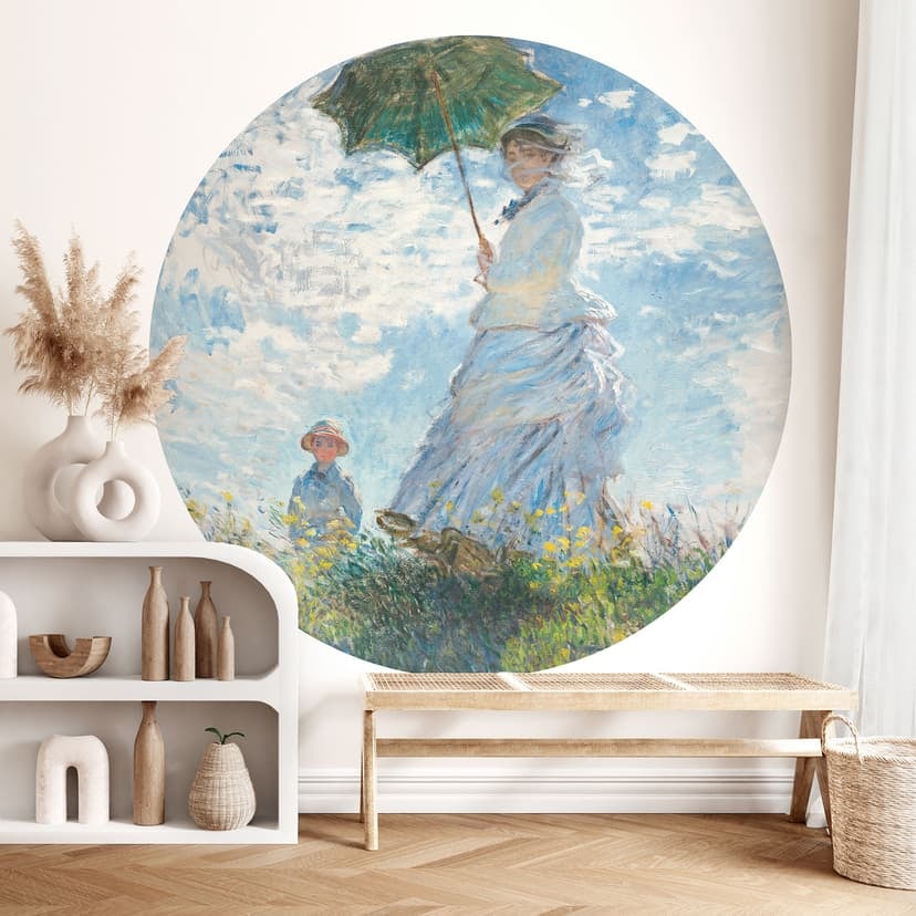 Fototapeta Monet - Kobieta z parasolem - Madame Monet i jej syn - Okrągła - tapeta flizelinowa/tapet