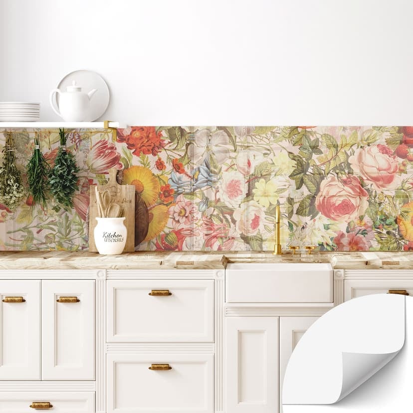 Samoprzylepny panel ścienny do kuchni Kolorowy kolaż kwiatowy - Frida Floral Studio