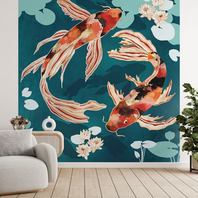 Fototapeta z dwoma karpiami koi w stawie - SpaceFrog Designs
