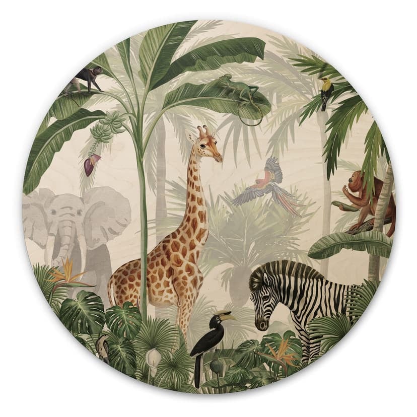 Obraz drewniany Kikki Belle - Jungle Jive - Okrągły