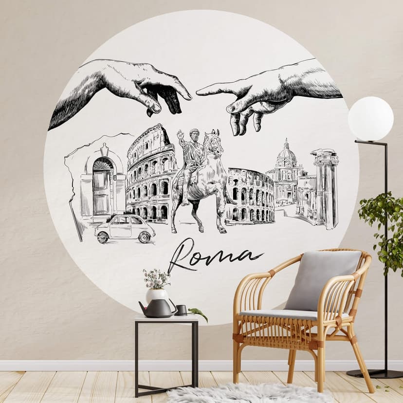 Fototapeta Roma czarno-biała - Okrągła - Pokochaj swoje miasto - tapeta flizelinowa/tapeta flizelino