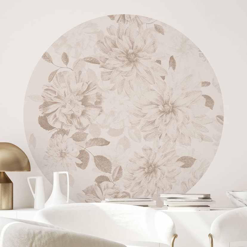 Naklejka na ścianę Dahlias Shabby Chic Beige - Bloomery Decor - Round