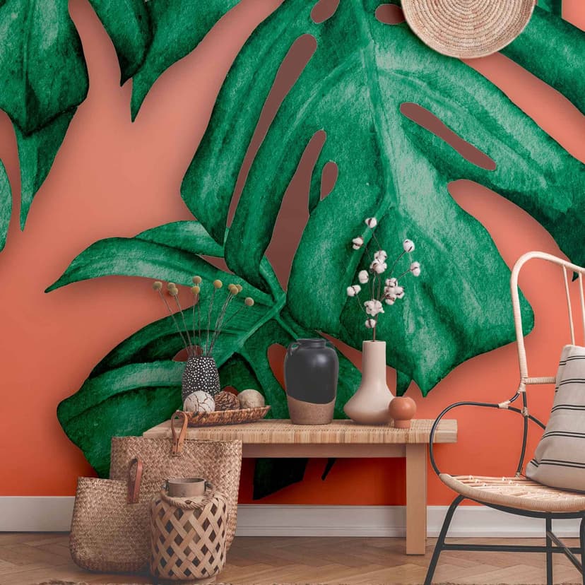 Nature PalmOrange w pomarańczowej zieleni - Fototapeta z włókniny Designwalls 2 - 2,55 x 3,5 m