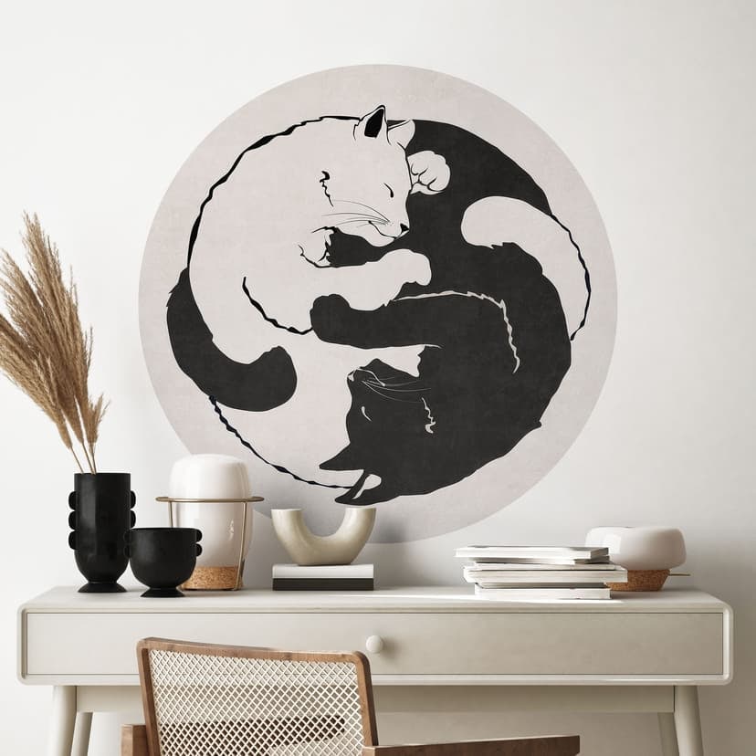 Naklejka na ścianę z kotami Ying & Yang - Tunaboylu - okrągła