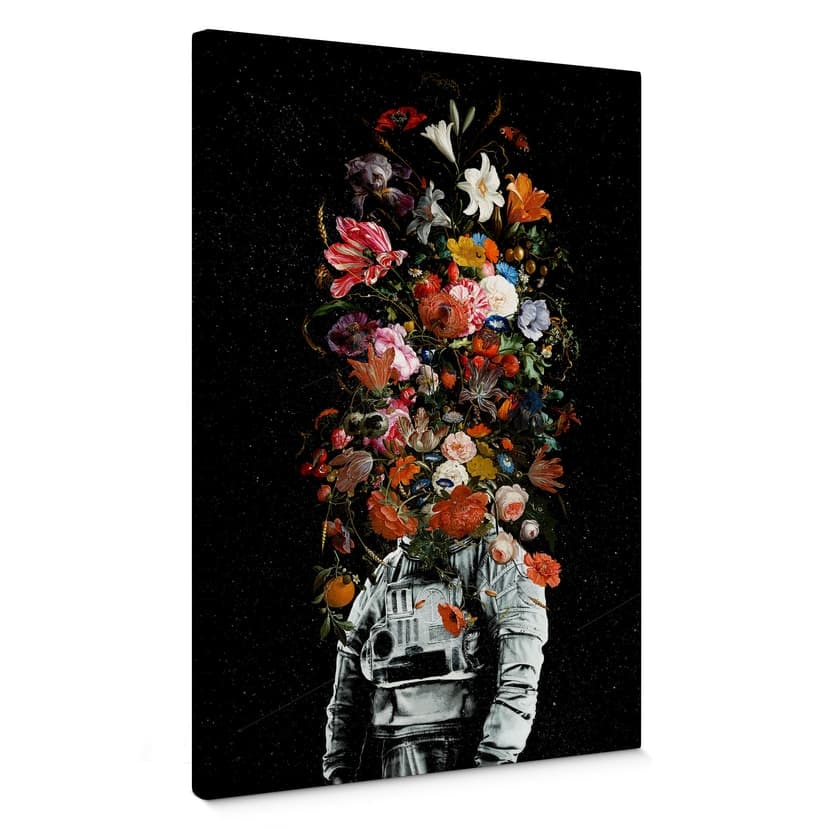 Obraz na płótnie astronauta z kompozycją kwiatową - Nicebleed