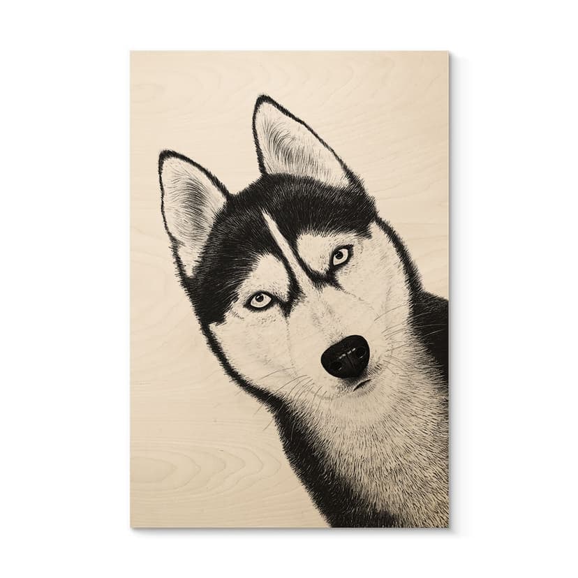 Plakat drewniany Siberian husky - portret psa - Korenkova