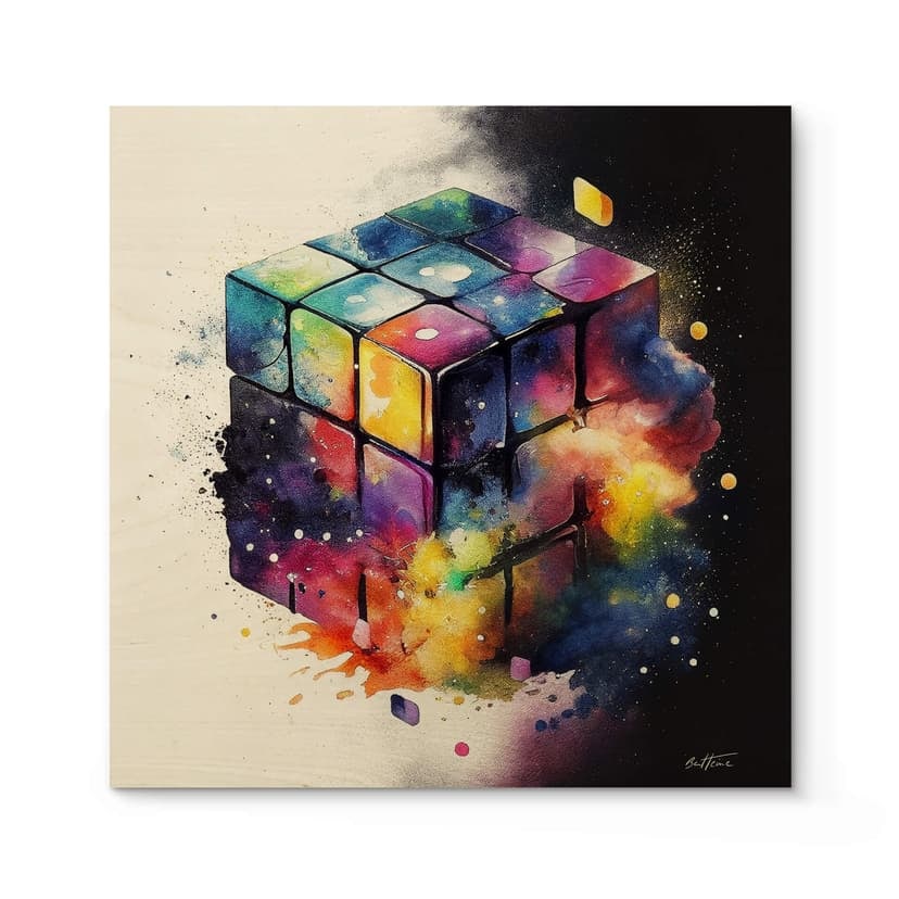Plakat drewniany Heine - Magiczna kostka - Kostka Rubika - Kwadrat